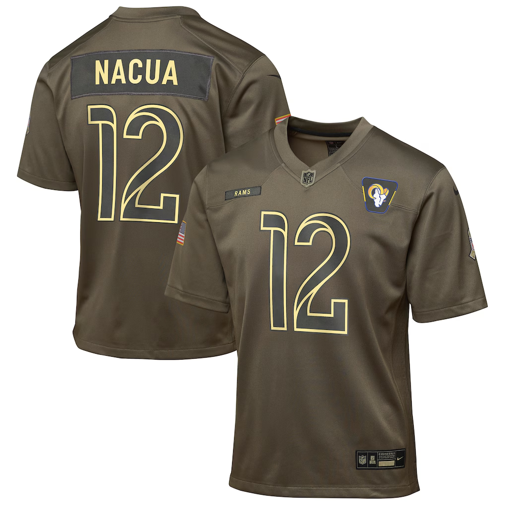 Youth Los Angeles Rams Puka Nacua Nike Olive 2025 Salute to Service Game Jersey football jersey product view 1