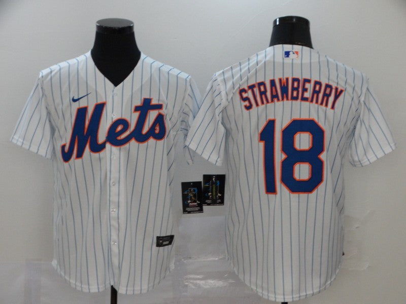 Men's New York Mets Darryl Strawberry #18 White Replica Baseball Jersey1 baseball jersey product view 1