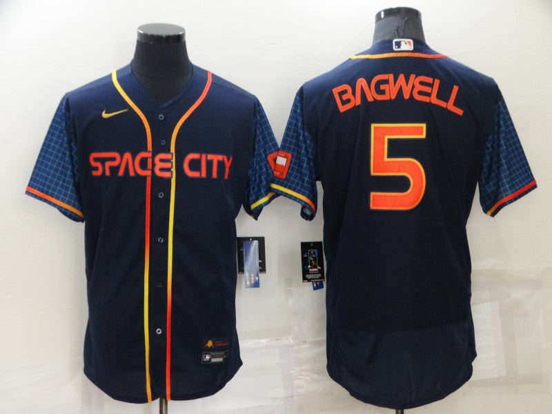 Men's Houston Astros Jeff Bagwell #5 Navy Space City Jersey1 baseball jersey product view 1