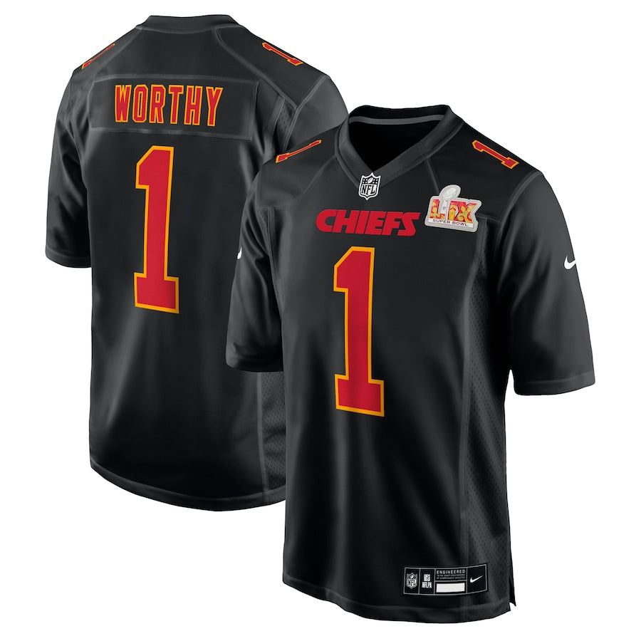 Men's Kansas City Chiefs Xavier Worthy Nike Carbon Black Super Bowl LIX Fashion Game Jersey football jersey product view 1