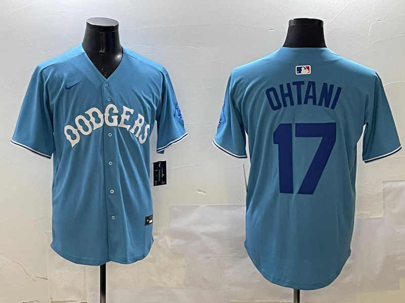 Men's Los Angeles Dodgers Shohei Ohtani #17 Light Blue Replica Player Jersey1 baseball jersey product view 1