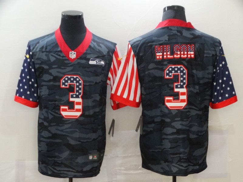 Men's Seattle Seahawks Russell Wilson #3 Gray Camouflage Game Player Jersey football jersey product view 1