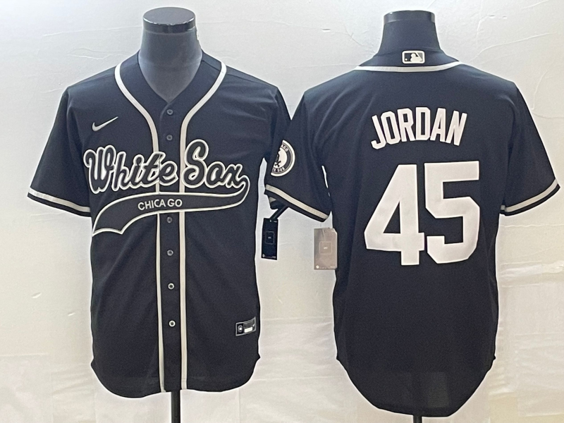 Men's Chicago White Sox Michael Jordan #45 Black Replica Player Jersey1 Joint Edition basketball jersey product view 1