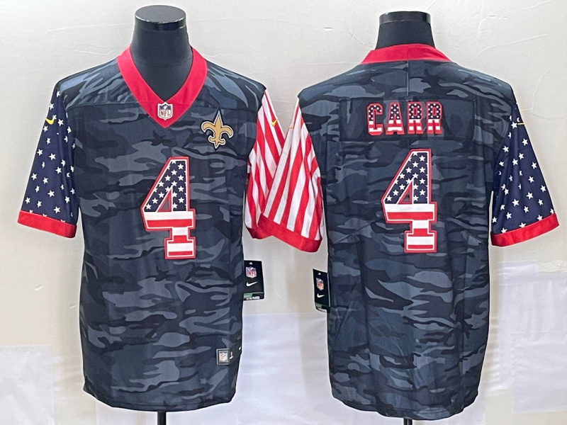 Men's New Orleans Saints Derek Carr #4 Grey Camouflage Game Jersey1 football jersey product view 1