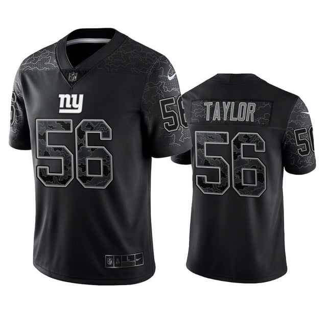 Lawrence Taylor 56 New York Giants Black Reflective Limited Jersey - Men football jersey product view 1