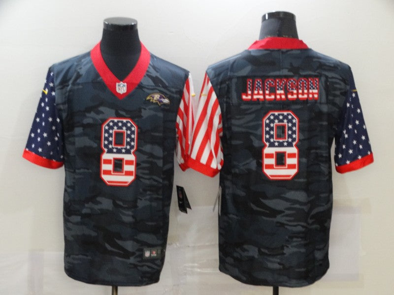 Men's Baltimore Ravens Lamar Jackson #8 Gray Camouflage Game Player Jersey1 football jersey product view 1