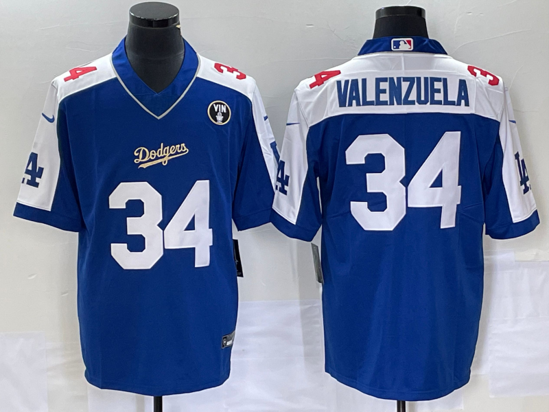 Men's Los Angeles Dodgers Fernando Valenzuela #34 Blue Alternate Player Jersey1 baseball jersey product view 1