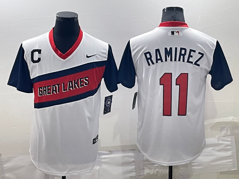 Men's Cleveland Guardians Jose Ramirez #11 White Replica Player Jersey1 baseball jersey product view 1