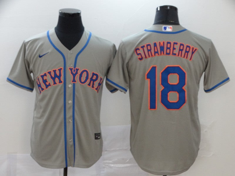 Men's New York Mets Darryl Strawberry #18 Gray Replica Baseball Jersey1 baseball jersey product view 1