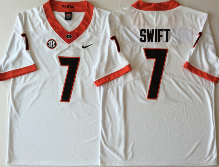 Men's Georgia Bulldogs D'Andre Swift #7 White Player Game Jersey sports jersey product view 1