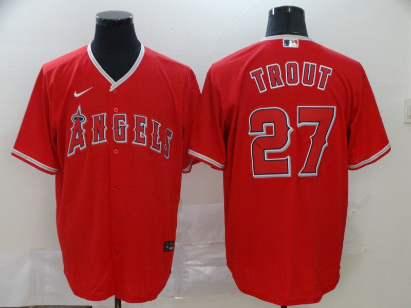 Men's Los Angeles Angels #27 Mike Trout Red Stitched Jersey baseball jersey product view 1