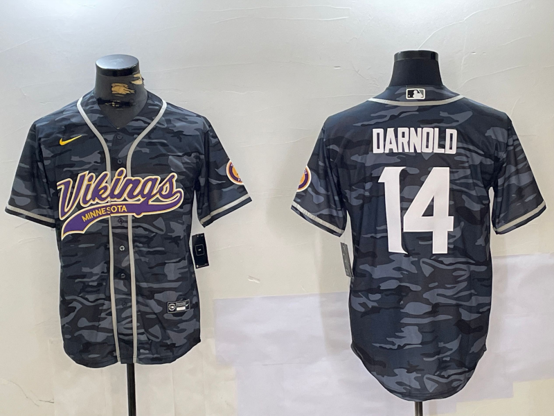 Men's Minnesota Vikings Sam Darnold #14 Grey Camouflage Game Jersey1 football jersey product view 1