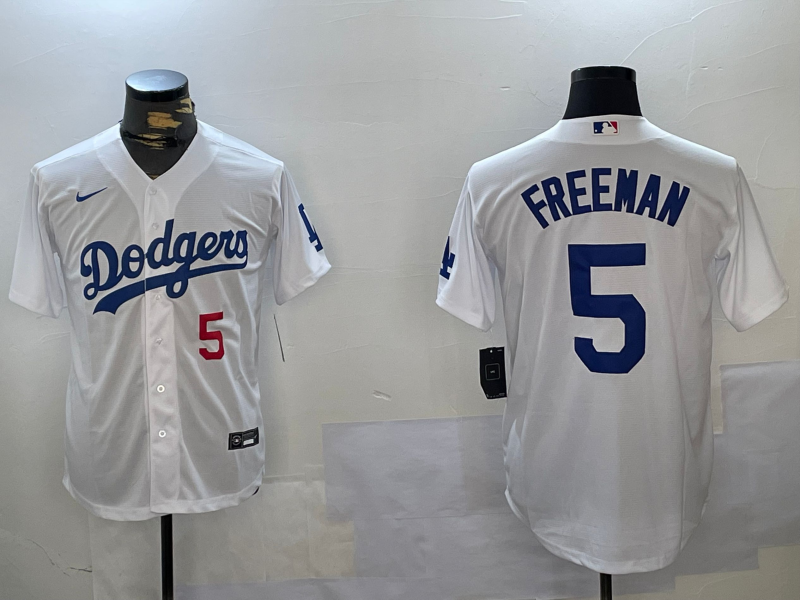 Men's Los Angeles Dodgers Freddie Freeman #5 White Replica Player Jersey1 baseball jersey product view 1
