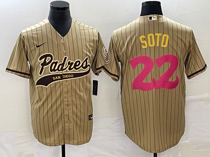 Men's San Diego Padres Juan Soto #22 Tan Replica Player Jersey1 Joint Edition baseball jersey product view 1