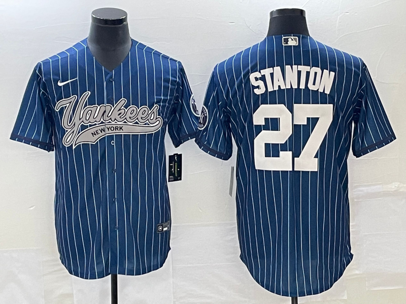 Men's New York Yankees Giancarlo Stanton #27 Blue Player Jersey1 Joint Edition baseball jersey product view 1