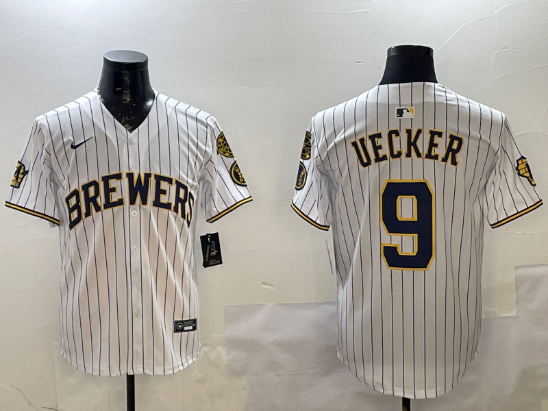 Men's Milwaukee Brewers Bob Uecker #9 White Limited Player Jersey1 baseball jersey product view 1