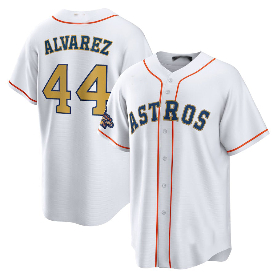 #44 Yordan Alvarez Houston Astros 2023 White gold collection authentic player jersey Stitches Baseball Jerseys baseball jersey product view 1