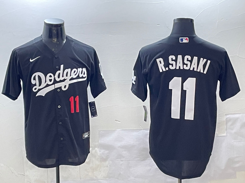 Men's Los Angeles Dodgers Roki Sasaki #11 Black Replica Player Jersey1 baseball jersey product view 1