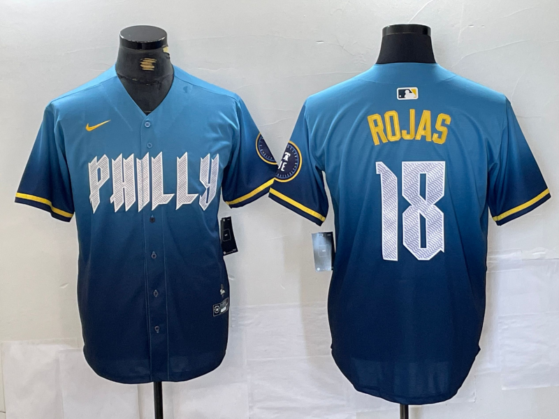 Men's Philadelphia Phillies Johan Rojas #18 Blue 2024 City Connect Limited Player Jersey1 baseball jersey product view 1