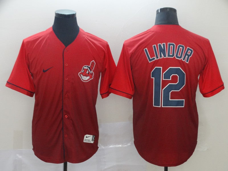 Men's Cleveland Guardians Francisco Lindor #12 Red Gradient Replica Jersey baseball jersey product view 1