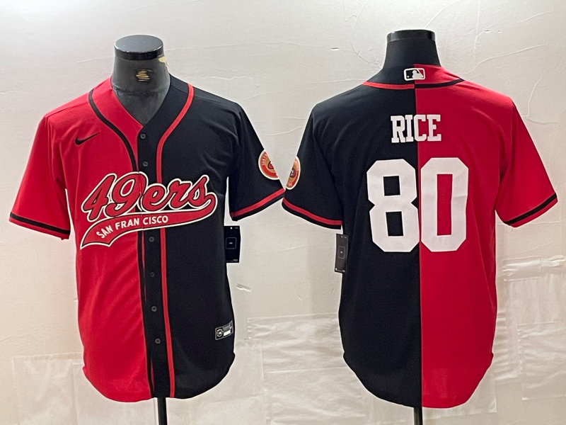 Men's San Francisco 49ers Jerry Rice #80 Red/Black Game Player Jersey1 Joint Edition football jersey product view 1