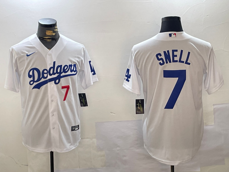 Men's Los Angeles Dodgers Blake Snell #7 White Replica Player Jersey1 baseball jersey product view 1