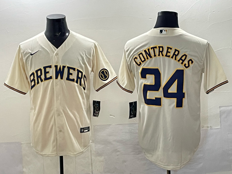 Men's Milwaukee Brewers William Contreras #24 Cream Home Replica Player Jersey baseball jersey product view 1