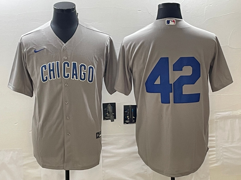 Men's Chicago Cubs #42 Gray Road 2024 Jackie Robinson Day Elite Jersey1 baseball jersey product view 1