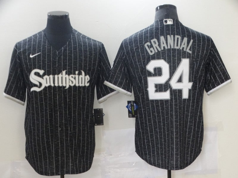 Men's Chicago White Sox Yasmani Grandal #24 Black Replica Baseball Jersey1 baseball jersey product view 1
