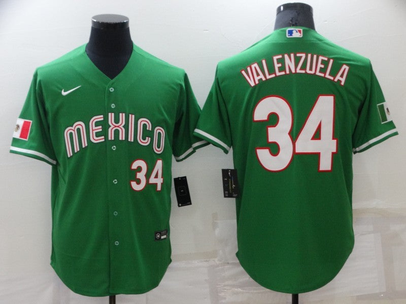 Men's 2023 World Baseball Classic #34 Fernando Valenzuela Mexico Green Jersey1 baseball jersey product view 1