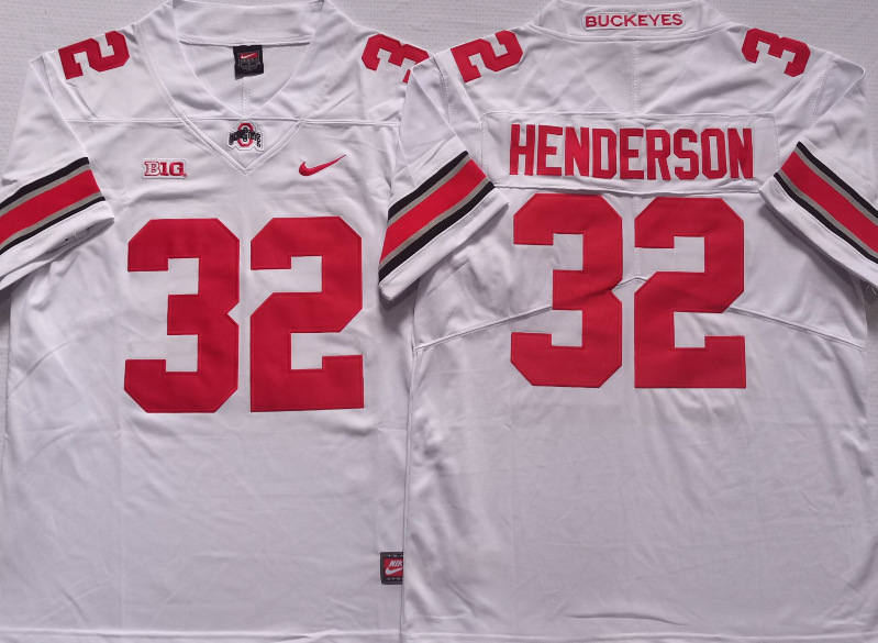 Men's Ohio State Buckeyes Treveyon Henderson #32 White Player Game Jersey sports jersey product view 1