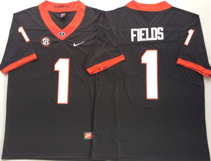 Men's Georgia Bulldogs Justin Fields #1 Black Player Game Jersey sports jersey product view 1