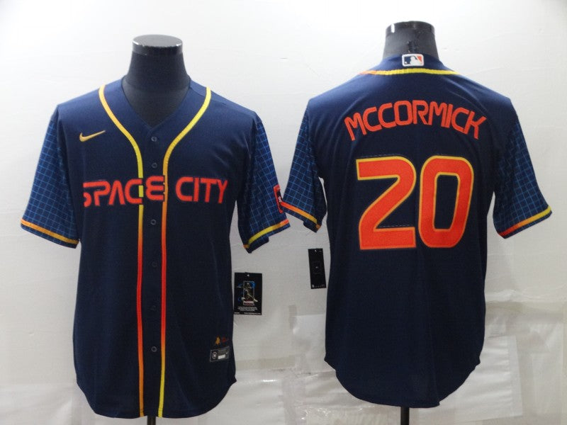Men's Houston Astros Chas McCormick #20 Navy Space City Jersey baseball jersey product view 1