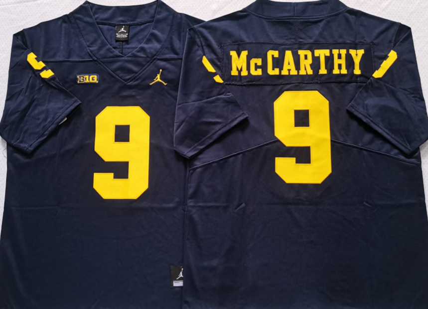 Men's Michigan Wolverines JJ McCarthy #9 Navy Alumni Player Game Jersey sports jersey product view 1