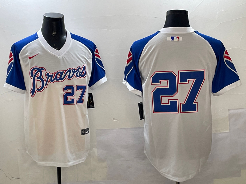 Men's Atlanta Braves Austin Riley #27 White Player Jersey1 baseball jersey product view 1