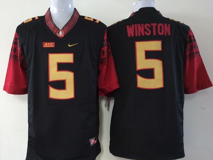 Men's Florida State Seminoles Jameis Winston #5 Black Player Game Jersey sports jersey product view 1