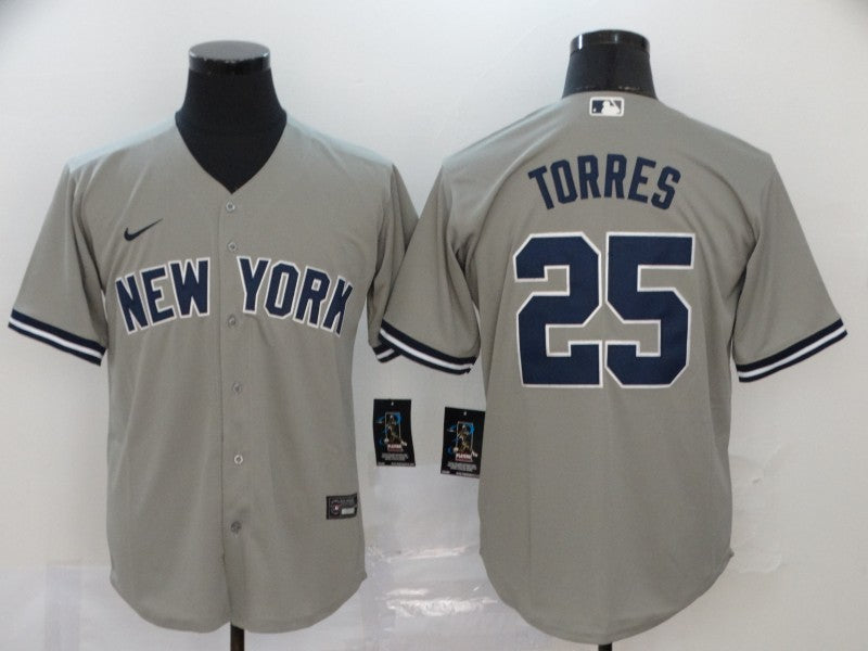 Men's New York Yankees Gleyber Torres #25 Gray Replica Baseball Jersey baseball jersey product view 1