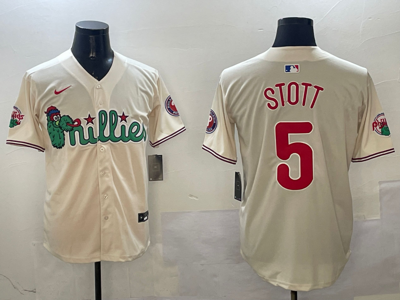 Men's Philadelphia Phillies Bryson Stott #5 Cream Replica Team Jersey1 baseball jersey product view 1