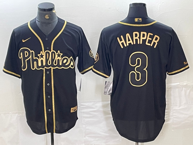 Men's Philadelphia Phillies Bryce Harper #3 Black Fashion Stitched Jersey1 baseball jersey product view 1