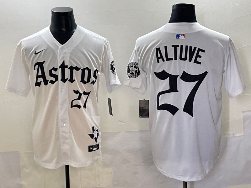Men's Houston Astros Jose Altuve #27 White Team Player Jersey baseball jersey product view 1