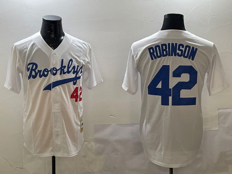 Men's Los Angeles Dodgers Jackie Robinson #42 White Cooperstown Collection Player Jersey1 baseball jersey product view 1