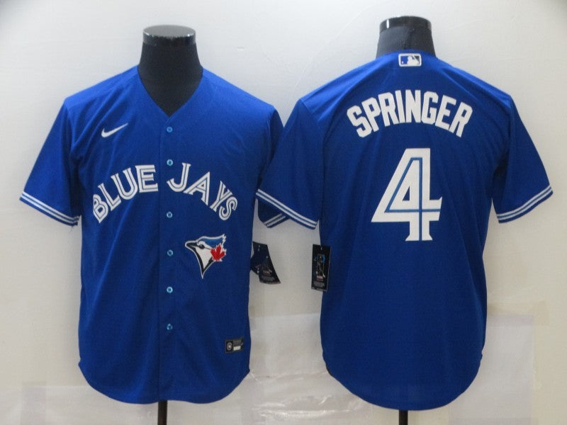 Men's Toronto Blue Jays George Springer #4 Blue Replica Baseball Jersey1 baseball jersey product view 1
