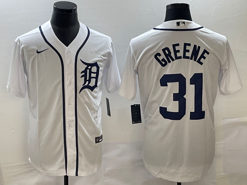 Men's Detroit Tigers Riley Greene #31 White Replica Player Jersey1 baseball jersey product view 1