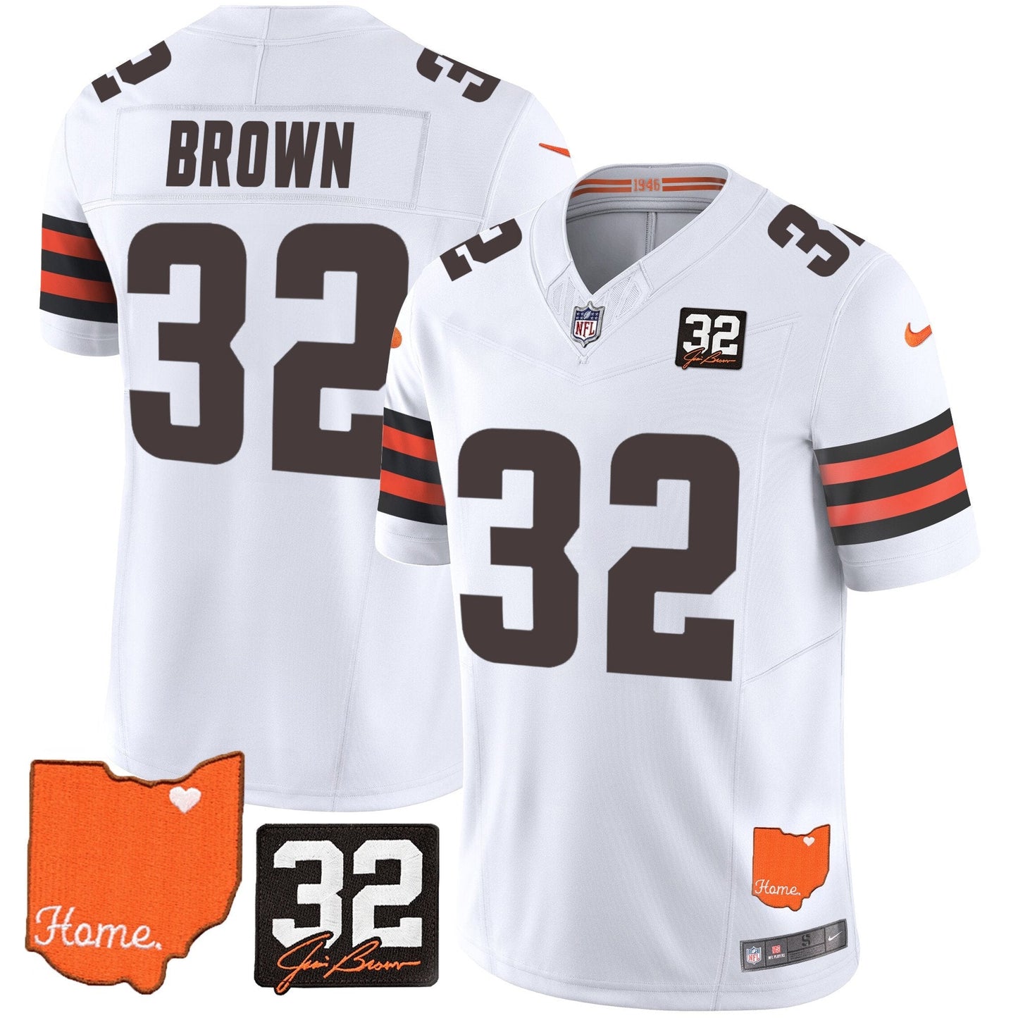 Jim Brown Cleveland Browns #32 Jim Brown Memorial & Home Patch Jersey ��� All Stitched football jersey product view 1