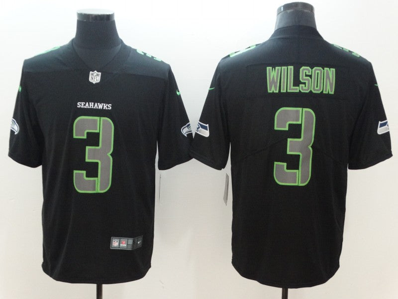 Men's Seattle Seahawks Russell Wilson #3 Black Authentic Game Jersey football jersey product view 1