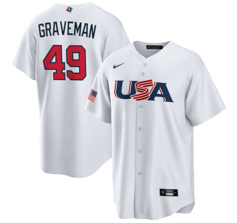 Men's 2023 World Baseball Classic #49 Kendall Graveman USA White Jersey1 baseball jersey product view 1