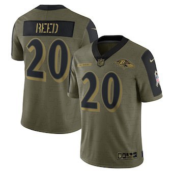 Men's Baltimore Ravens #20 Ed Reed Olive 2021 Salute To Service Retired Player Limited Jersey football jersey product view 1