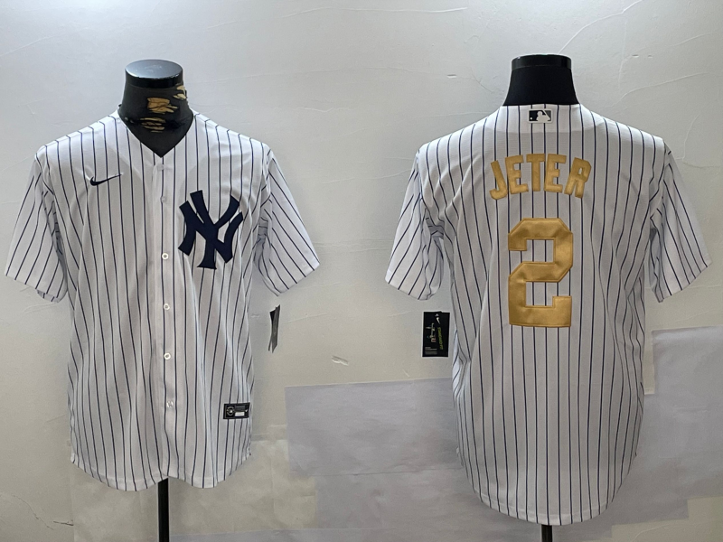 Men's New York Yankees Derek Jeter #2 White Game Jersey1 baseball jersey product view 1