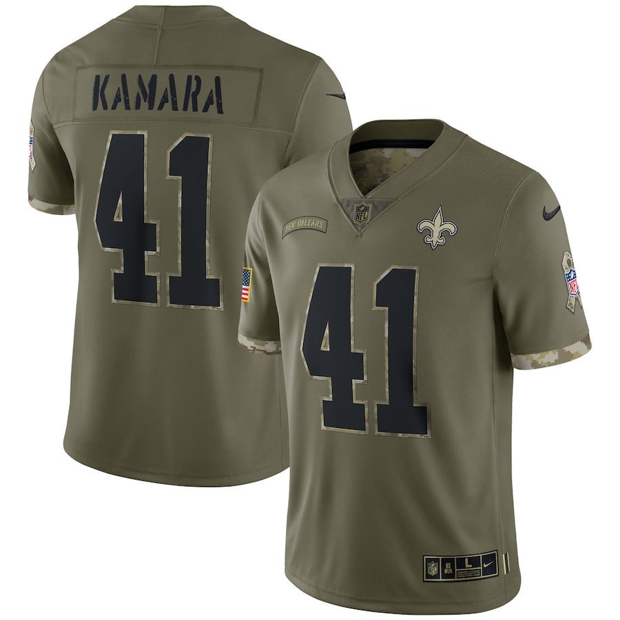 Alvin Kamara New Orleans Saints 2022 Salute To Service Limited Jersey - Olive football jersey product view 1