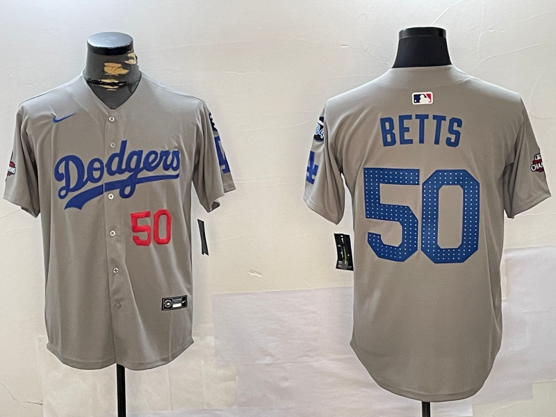 Men's Los Angeles Dodgers Mookie Betts #50 Gray Game Player Jersey1 baseball jersey product view 1